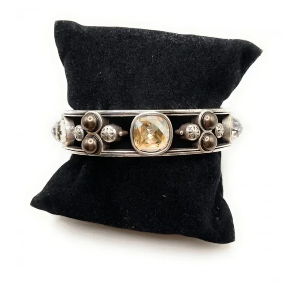 Vintage Brighton silver & Crystal cuff bangle bracelet - Picture 1 of 8
